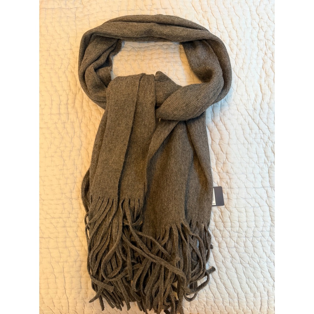 Lucky Brand Gray Knit Fringe Scarf Charcoal Heather Soft Winter Wrap New!